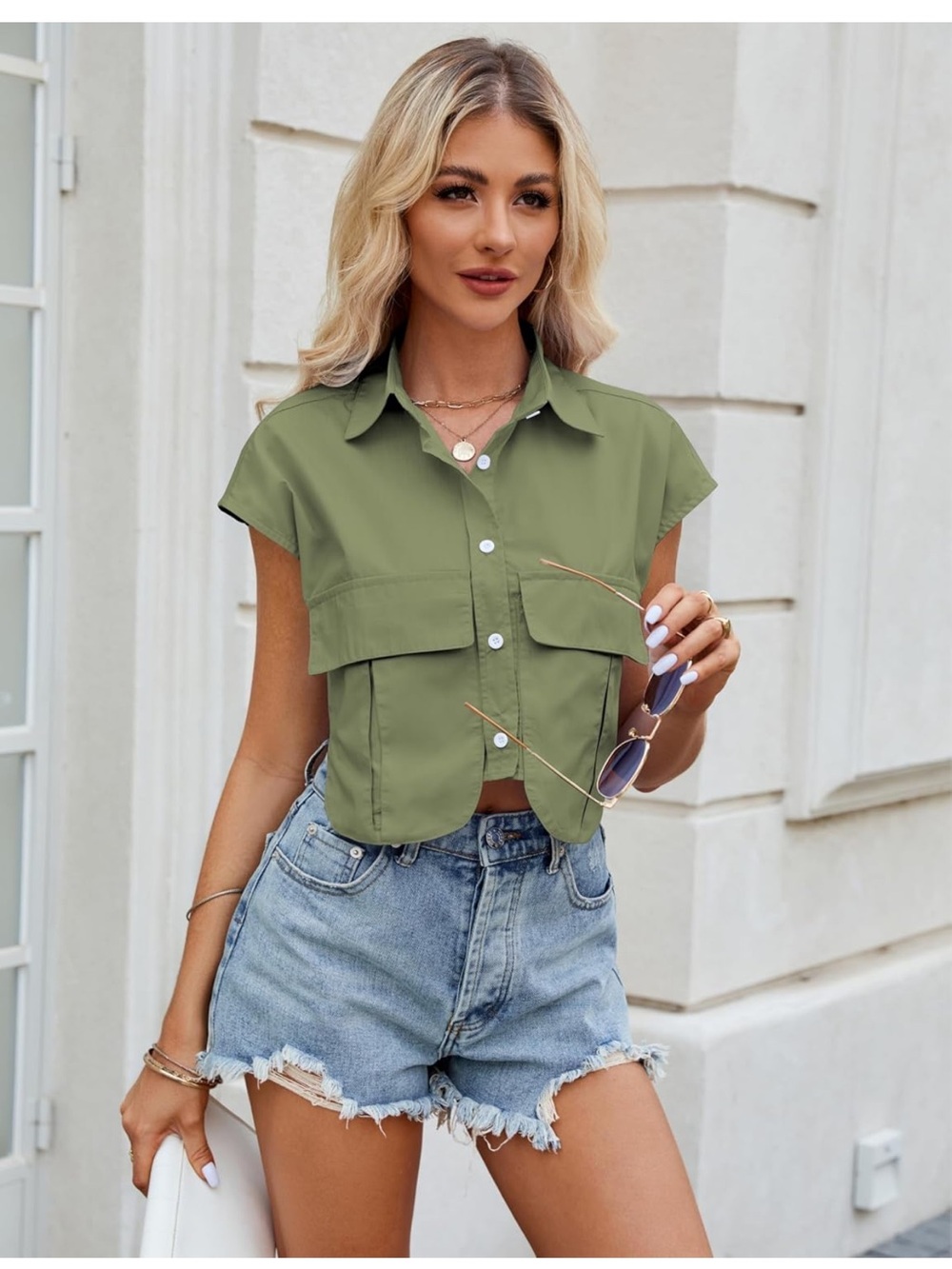 Summer Cropped Short Cap Sleeve Shirt